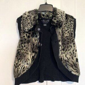 PARKHURST‎ Outdoor Edition Leopard Cropped Vest Black Faux Fur Animal Size Large